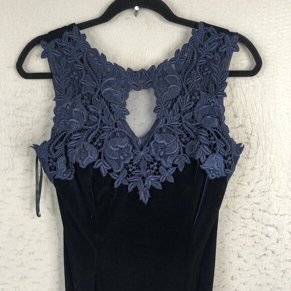 Vintage Scott McClintock Velvet Maxi Dress Womens 8 Navy Blue Velour Y2K Formal - Picture 2 of 16